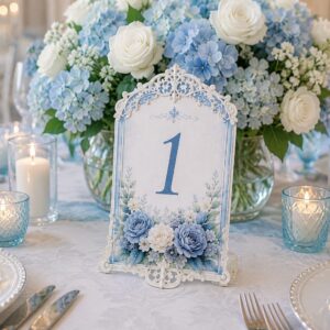 Tischnummern Vintage Blau mieten | Edle Tischnummer-Aufsteller Hochzeit