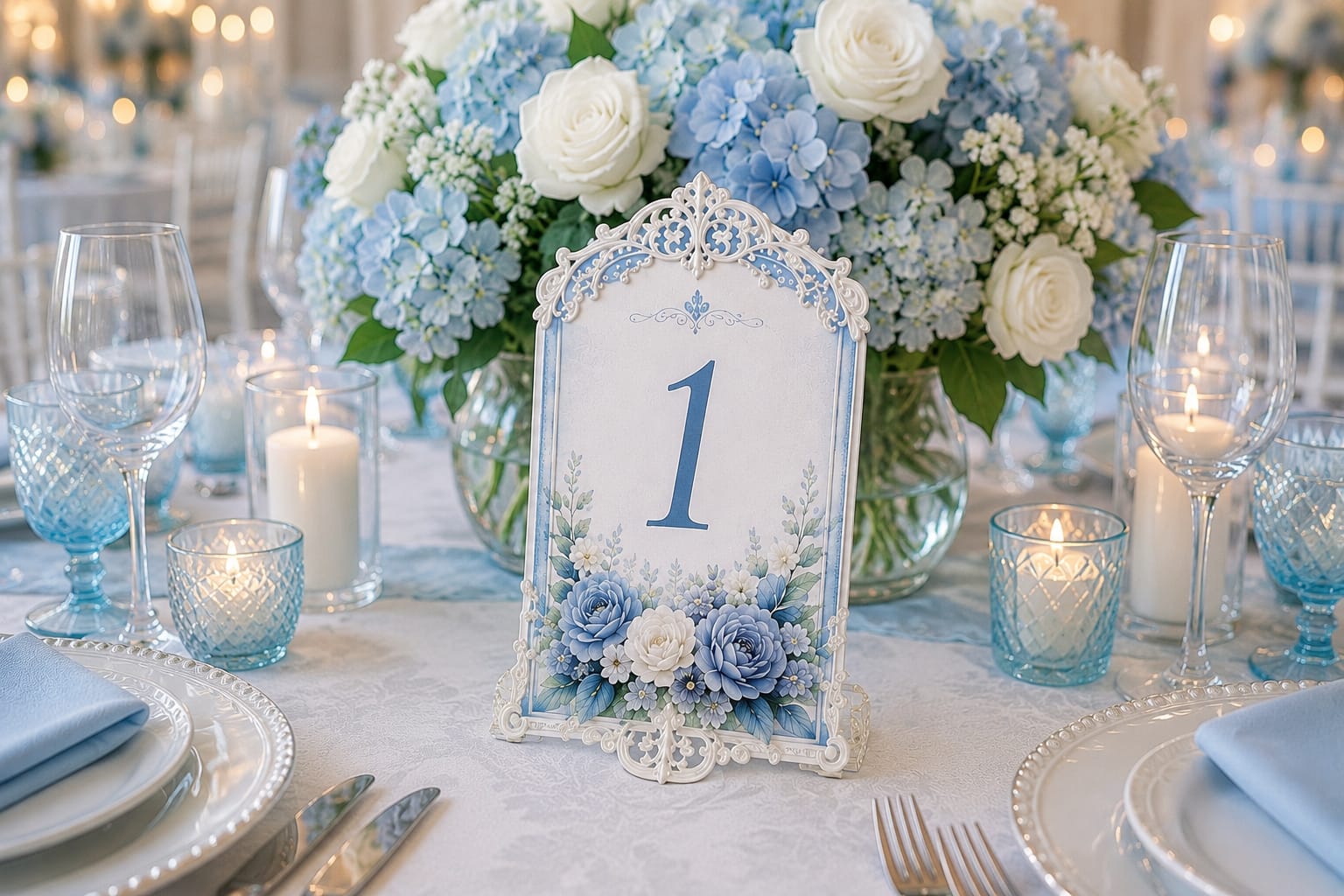 Tischnummern Vintage Blau mieten | Edle Tischnummer-Aufsteller Hochzeit