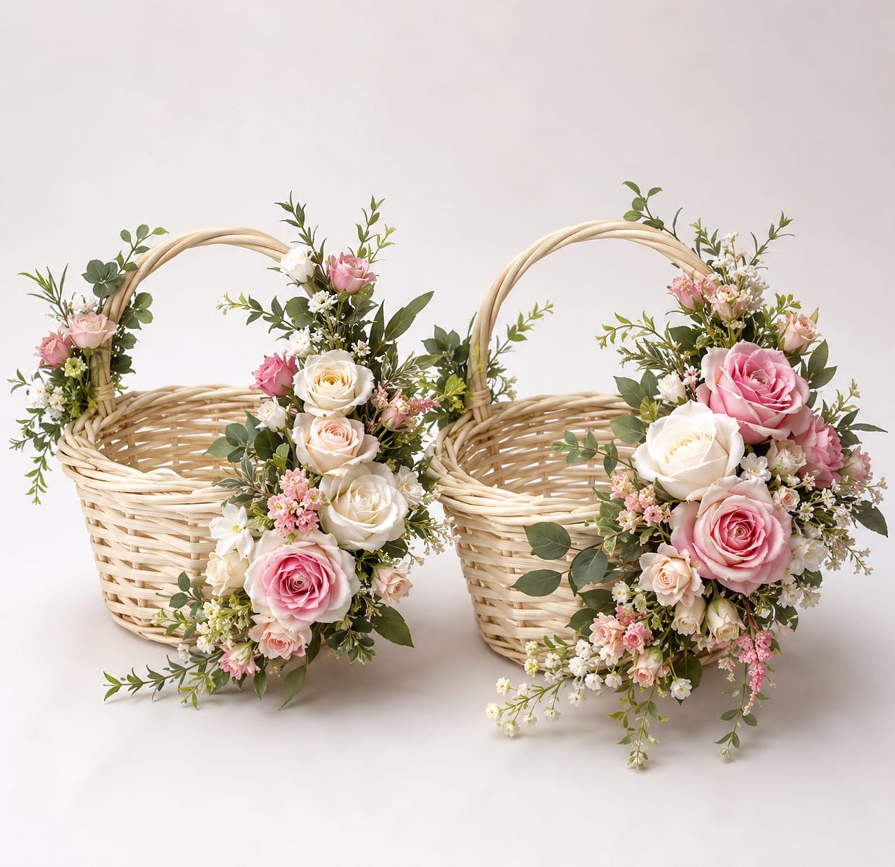 Set Hochzeitskörbe mit Rosa Rosen mieten | Eleganter Deko-Korb 2er Set