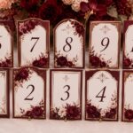 Tischnummern Bordeauxrot Hochzeit mieten | Set 1–10 Marsala Deko