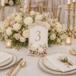 Tischnummern Ivory Gold mieten | Edle Tischnummer-Aufsteller Hochzeit 1–12