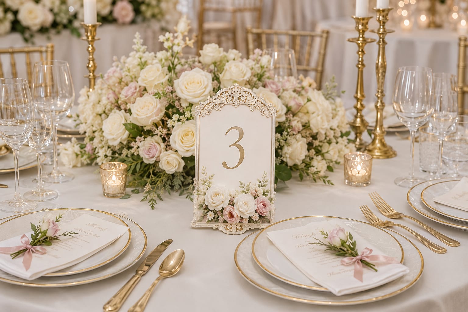 Tischnummern Ivory Gold mieten | Edle Tischnummer-Aufsteller Hochzeit 1–12