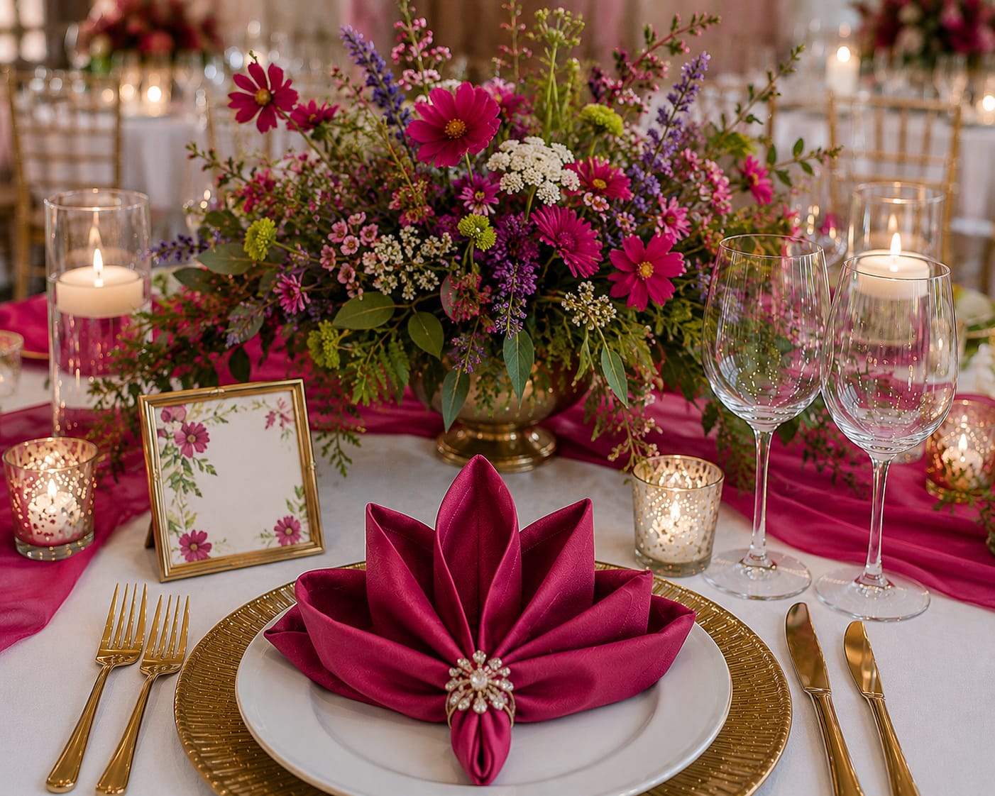 Baumwoll Servietten Fuchsia mieten | Edles Set für Hochzeitsdeko & Table-Setting