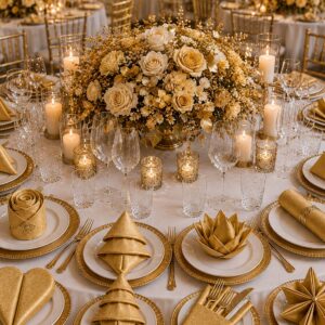 Jacquard Servietten Gold mieten | Luxus Damast Set für Hochzeitsdeko