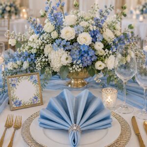 Satin Servietten Hellblau mieten | Edles Set für Hochzeitsdeko & Table-Setting