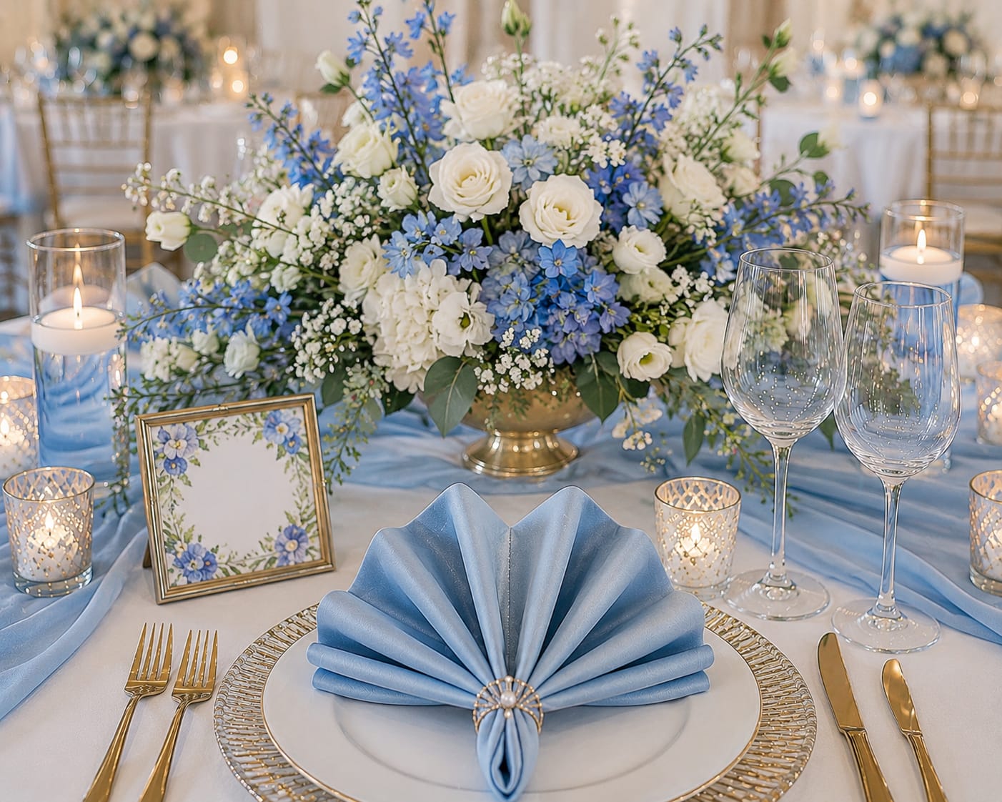 Satin Servietten Hellblau mieten | Edles Set für Hochzeitsdeko & Table-Setting