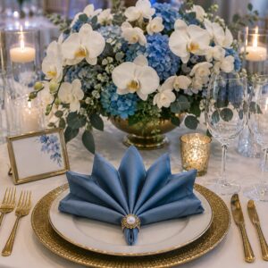 Baumwoll Servietten Königsblau mieten | Edles Set für Hochzeitsdeko & Table-Setting