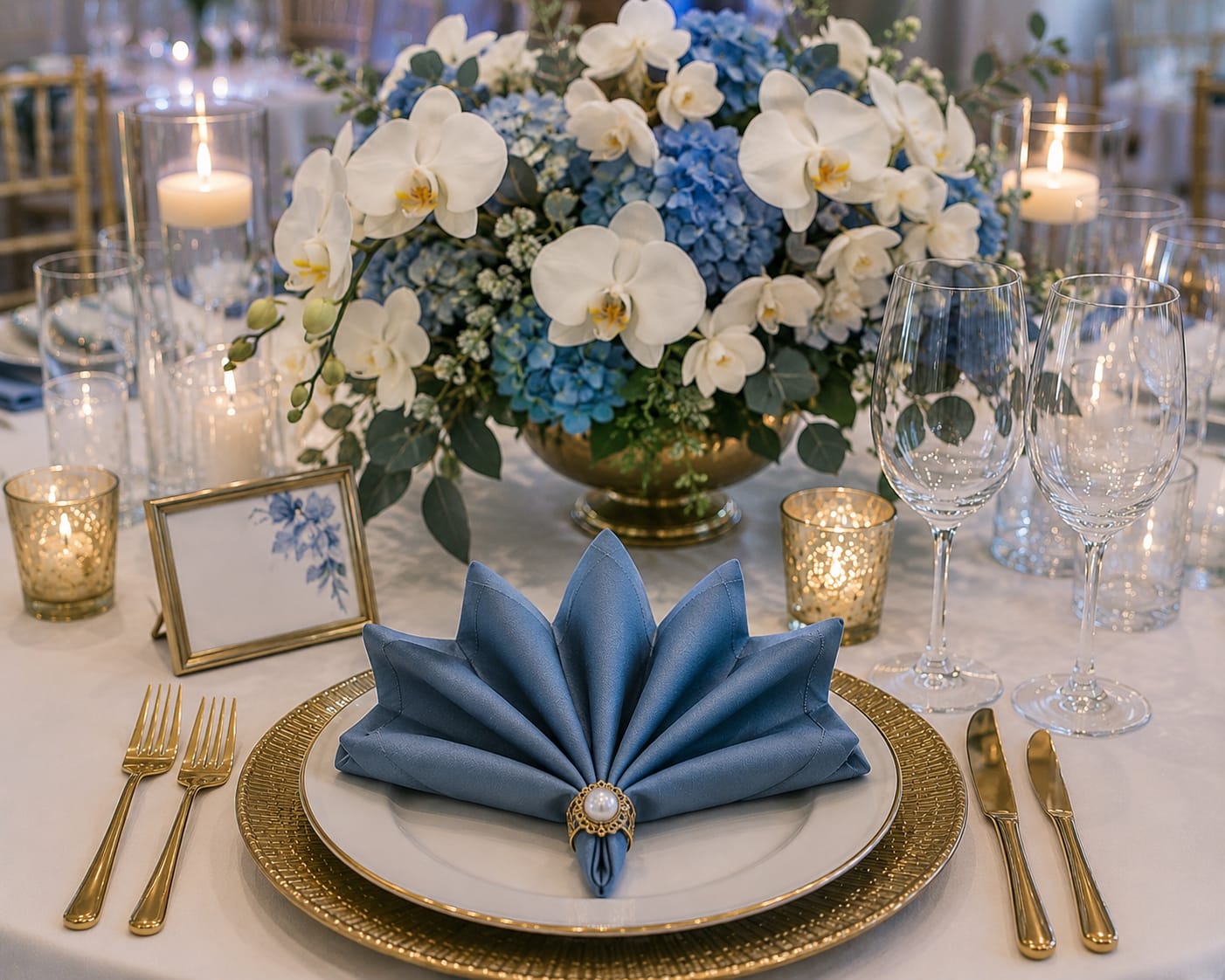 Baumwoll Servietten Königsblau mieten | Edles Set für Hochzeitsdeko & Table-Setting