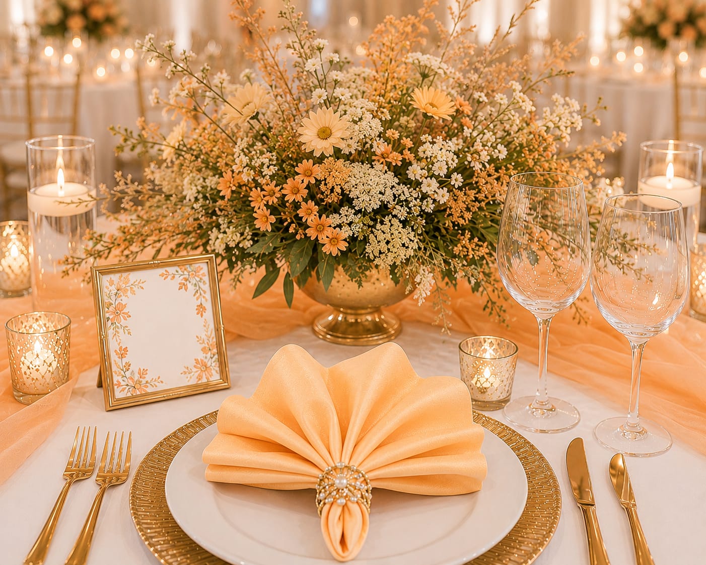 Satin Servietten Pfirsich mieten | Edles Set für Hochzeitsdeko & Table-Setting