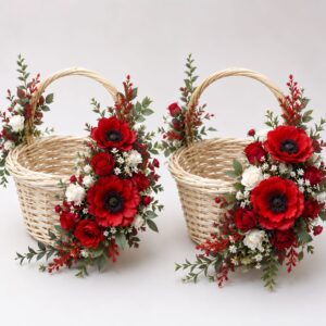 Set Hochzeitskörbe mit Roten Anemonen & Rosen mieten | Deko-Korb 2er Set