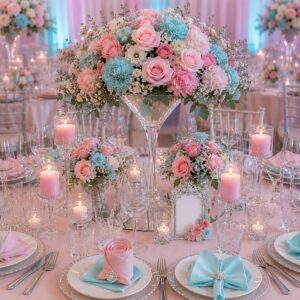 Satin Servietten Rosa & Aqua mieten | Elegant Set für Hochzeitsdeko