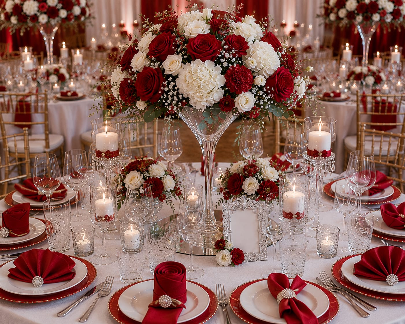 Satin Servietten Rot mieten | Elegante Hochzeitsdekoration & Tischdeko