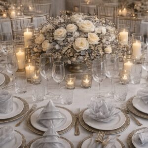 Chiffon Servietten Rauchgrau mieten | Edles Set für Fine Art Hochzeitsdeko