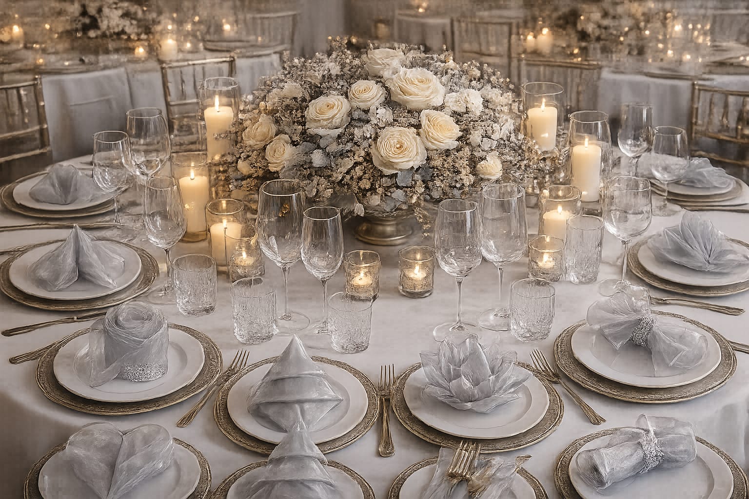 Chiffon Servietten Rauchgrau mieten | Edles Set für Fine Art Hochzeitsdeko