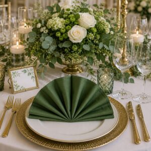 Baumwoll Servietten Smaragdgrün mieten | Edles Set für Hochzeitsdeko & Table-Setting