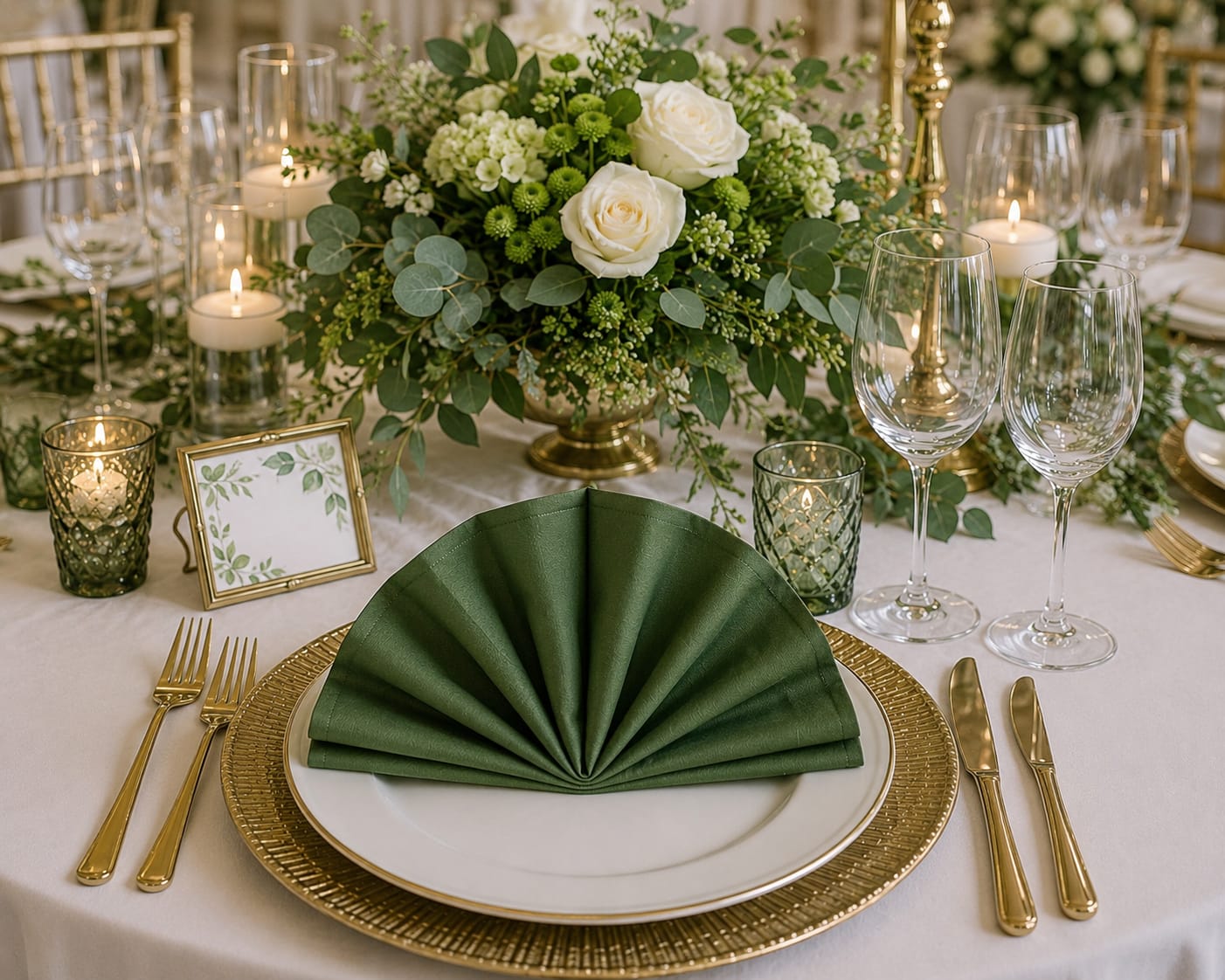 Baumwoll Servietten Smaragdgrün mieten | Edles Set für Hochzeitsdeko & Table-Setting